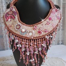 Rose Royale necklace, embroidered with semi-precious pearls, Swarovski crystal and various quality pearls in Haute-Couture style